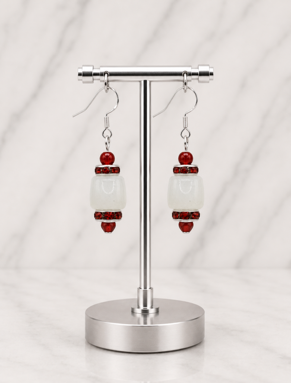 Ivory Glass & Red Crystal Stack Earrings