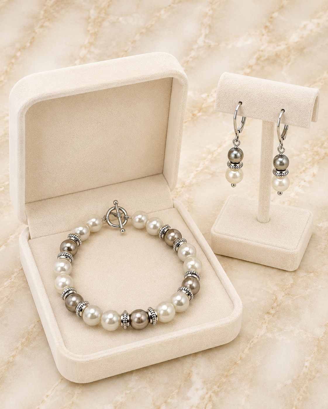 Champagne Elegance Pearl Bracelet & Earring Set
