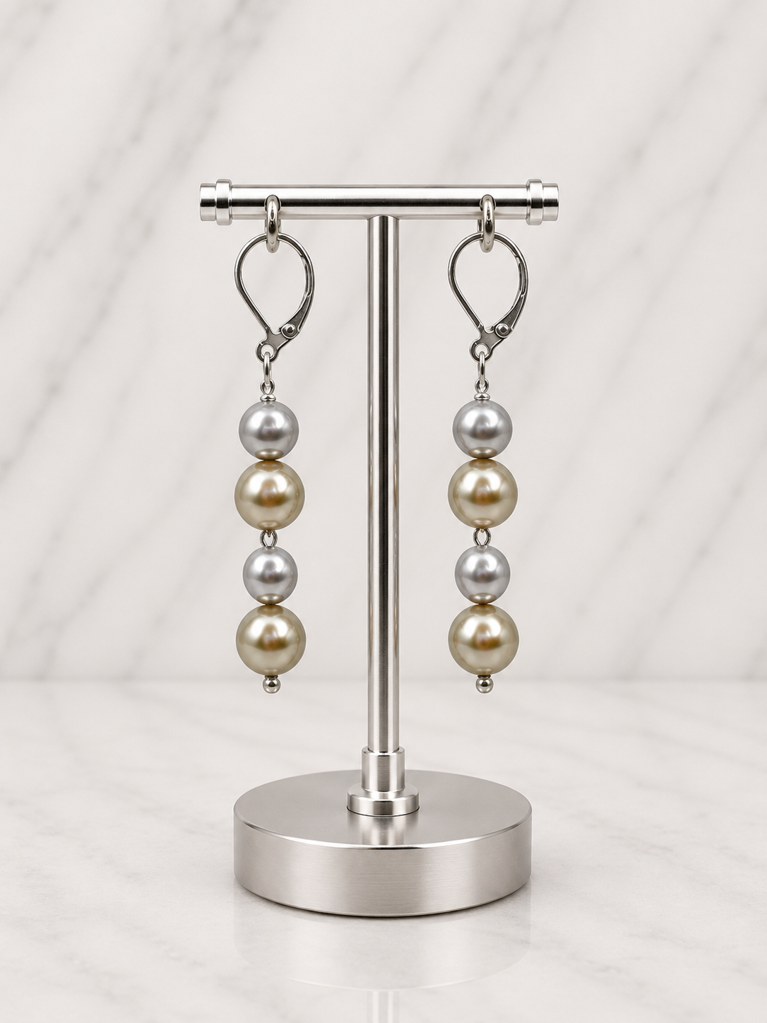 Champagne & Silver Pearl Cascade Earrings