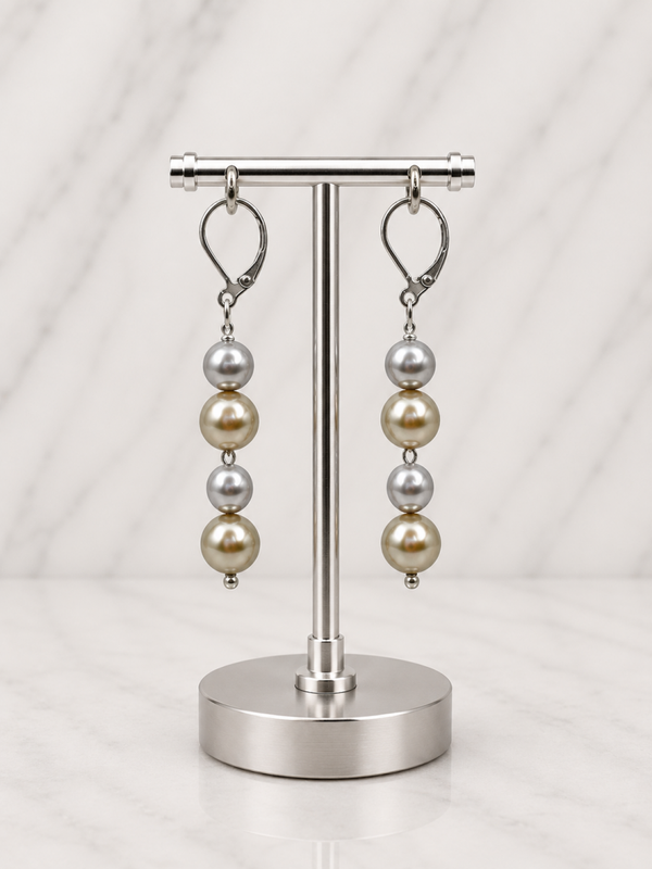 Champagne & Silver Pearl Cascade Earrings
