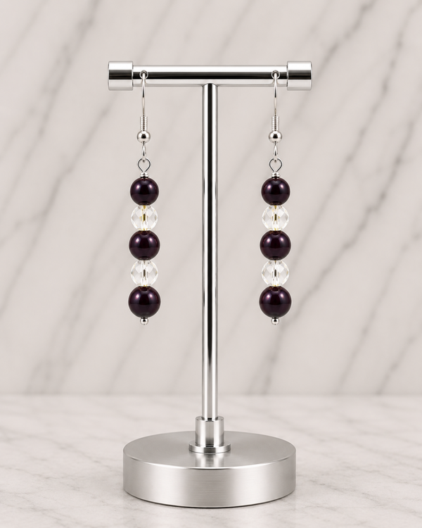 Deep Purple Pearl & Crystal Bead Earrings