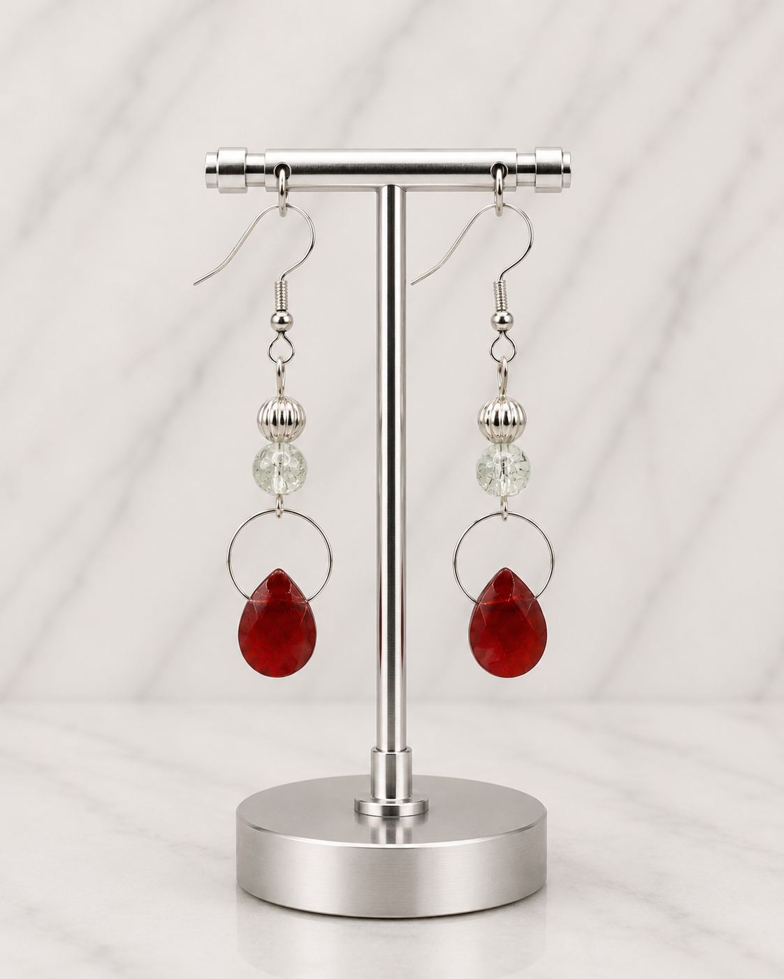 Red Crystal Hoop Drop Earrings