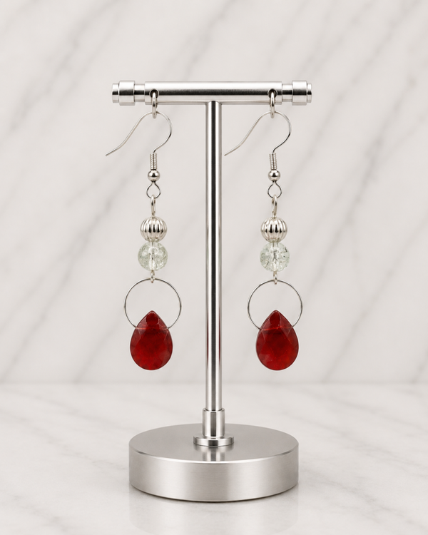 Red Crystal Hoop Drop Earrings