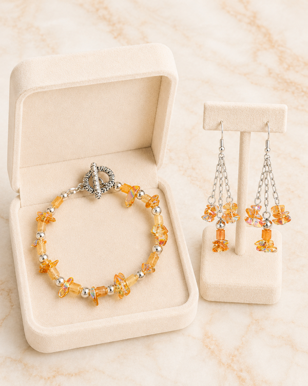 Orange Iridescent Chip & Chain Dangle Set