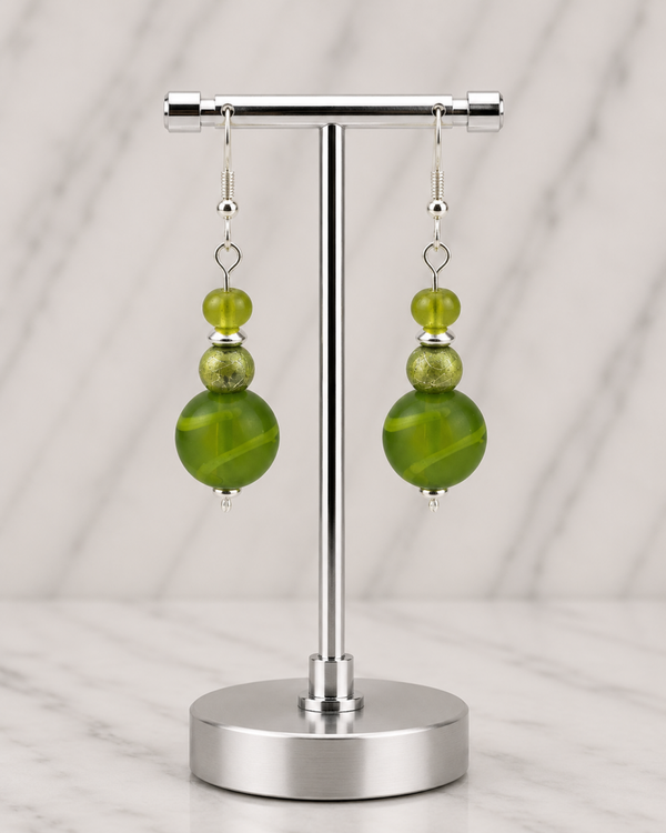 Stacked Green & Clear Geometric Glass Beads