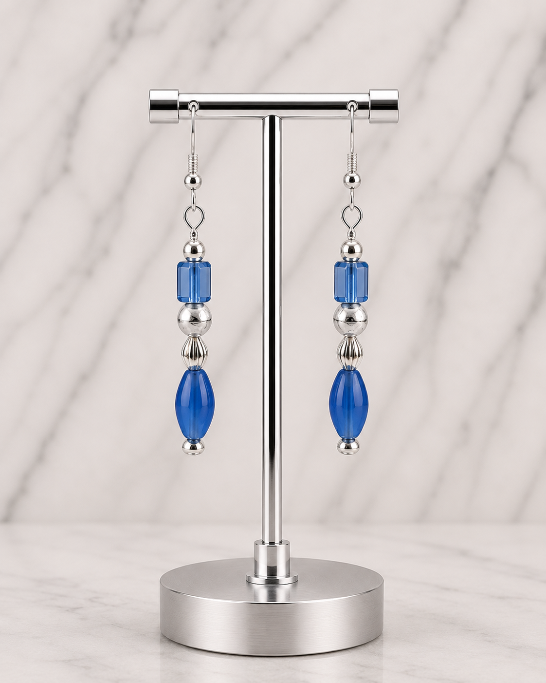 Faceted Midnight Blue Glass Earrings