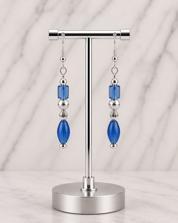 Faceted Midnight Blue Glass Earrings