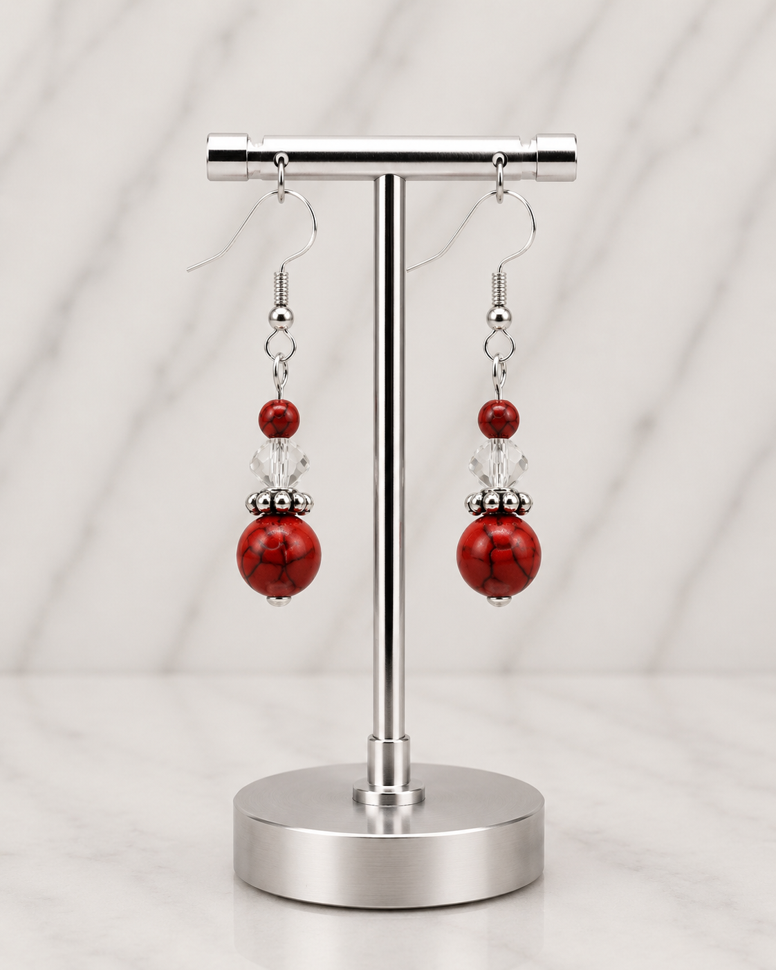 Classic Red & Crystal Drop Earrings