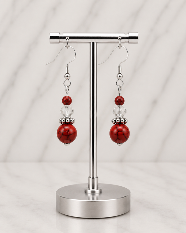 Classic Red & Crystal Drop Earrings