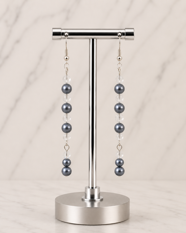 Midnight Pearl & Crystal Glass Earrings
