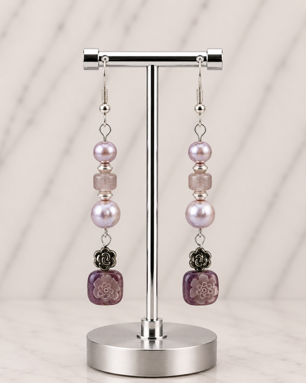 Mauve & Floral Drop Earrings