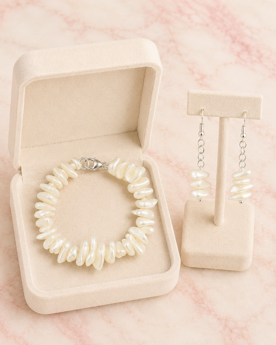 Mother of Pearl Chip Bracelet & Earring
