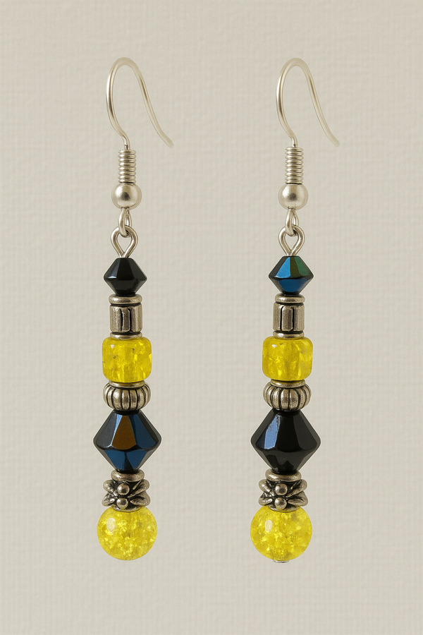 Black, Yellow & Silver Statement Earrings