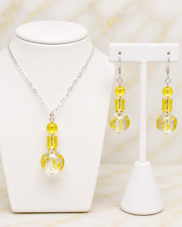 Sunshine Glow Glass Drop Necklace & Earring Set