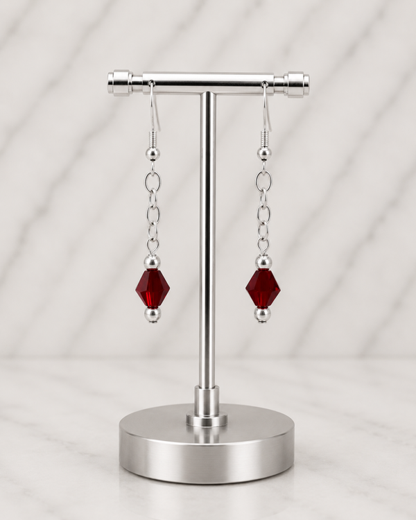 Ruby Red Faceted Glass Earrings
