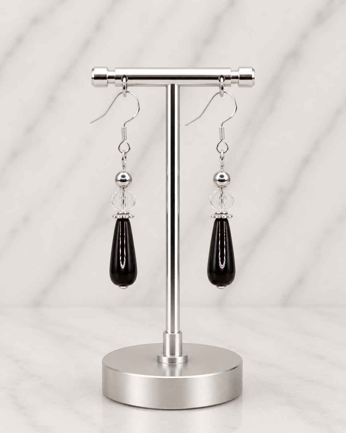 Pearl, Garnet & Silver Drop Earrings