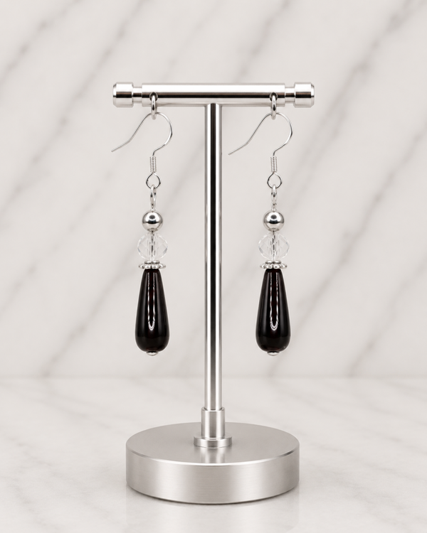 Pearl, Garnet & Silver Drop Earrings