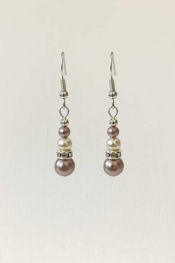 Taupe & Ivory Pearl Trio Earrings
