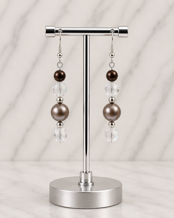 Crystal & Mocha Pearl Statement Earrings