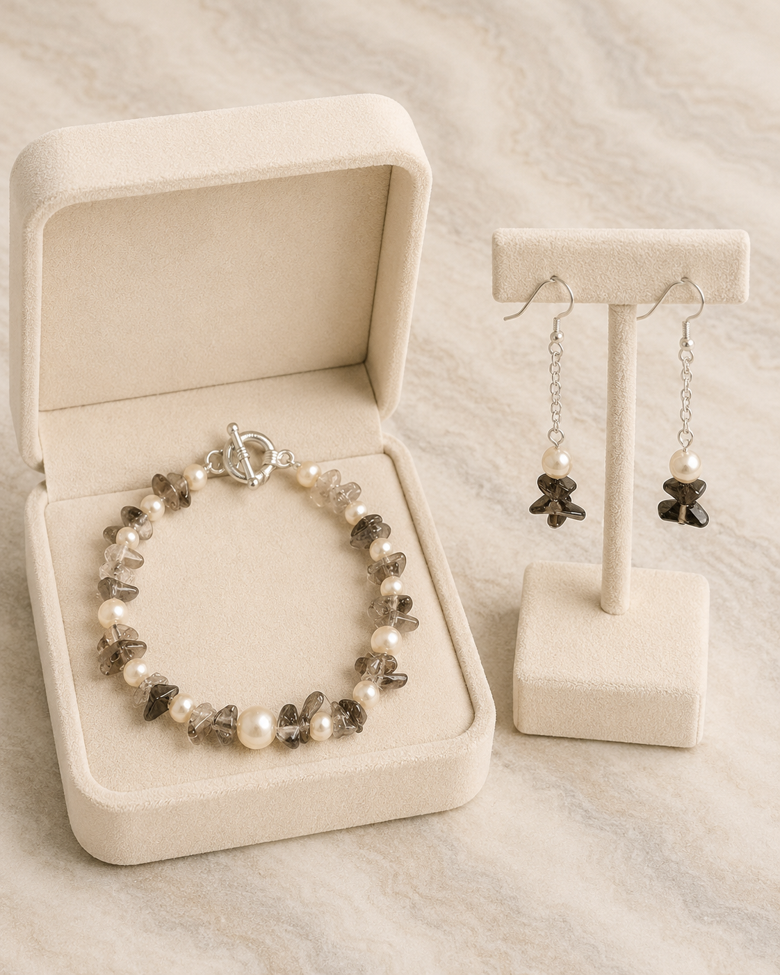 Smoky Pearl Bracelet & Earring Set