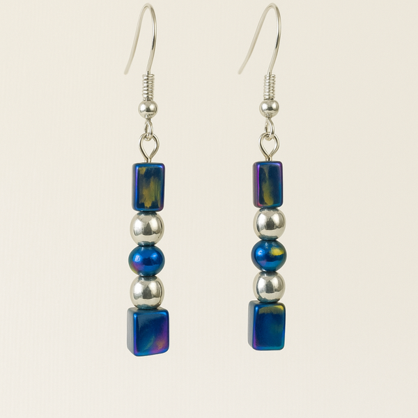 Iridescent Blue-Pink Cubes & Silver Rounds