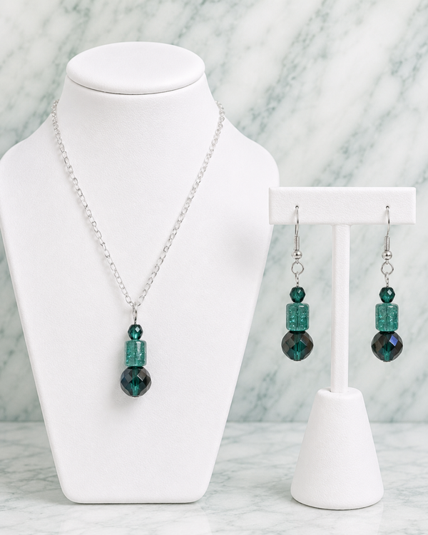 Deep Green Crystal Necklace & Earrings Set