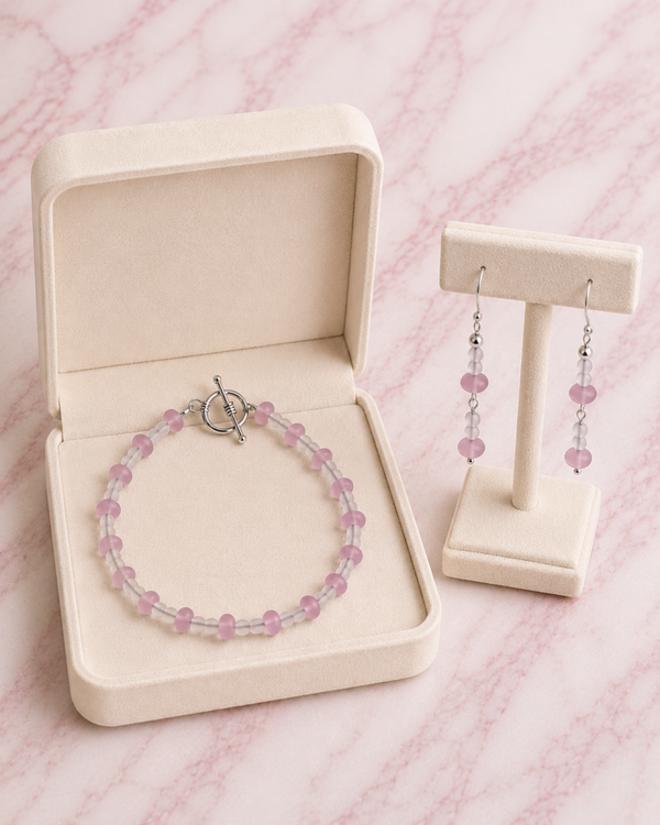 Blush Frost Glass Bead Bracelet & Earring Set