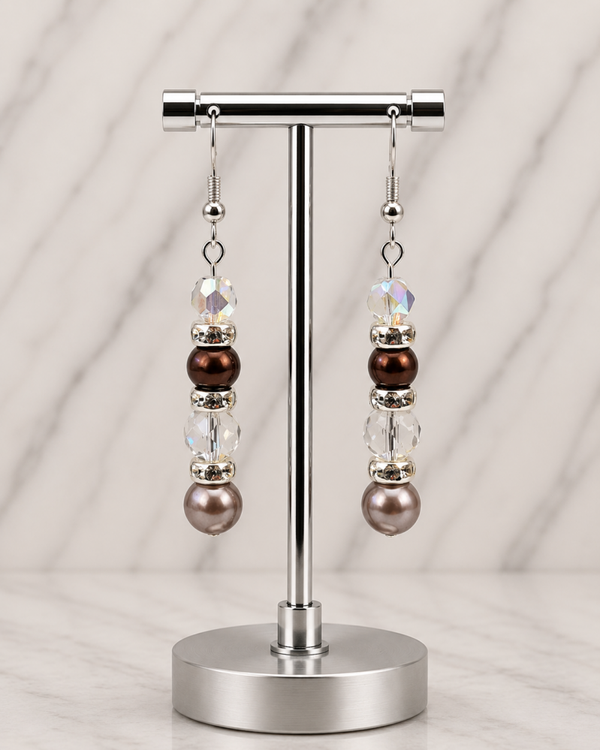 Shimmering Bronze & Crystal Glass Earrings