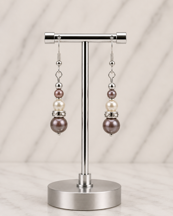 Taupe & Ivory Pearl Trio Earrings
