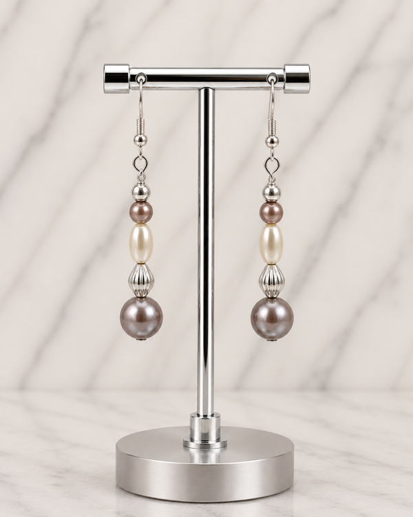 Taupe Pearl & Silver-Tone Drop Earrings