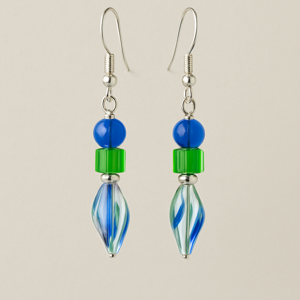 Blue, Green & Clear Twisted Drop Earrings