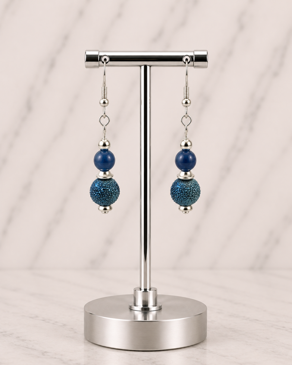 Blue Beaded Dangle Earrings
