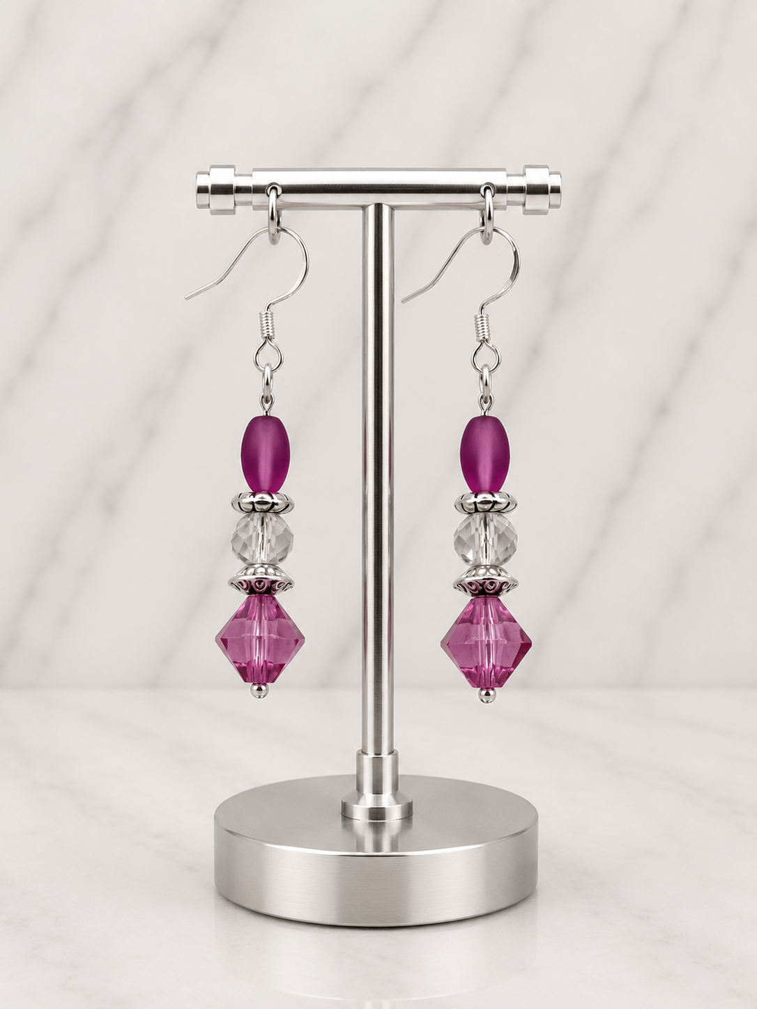 Bright Pink Crystal Valentine Earrings