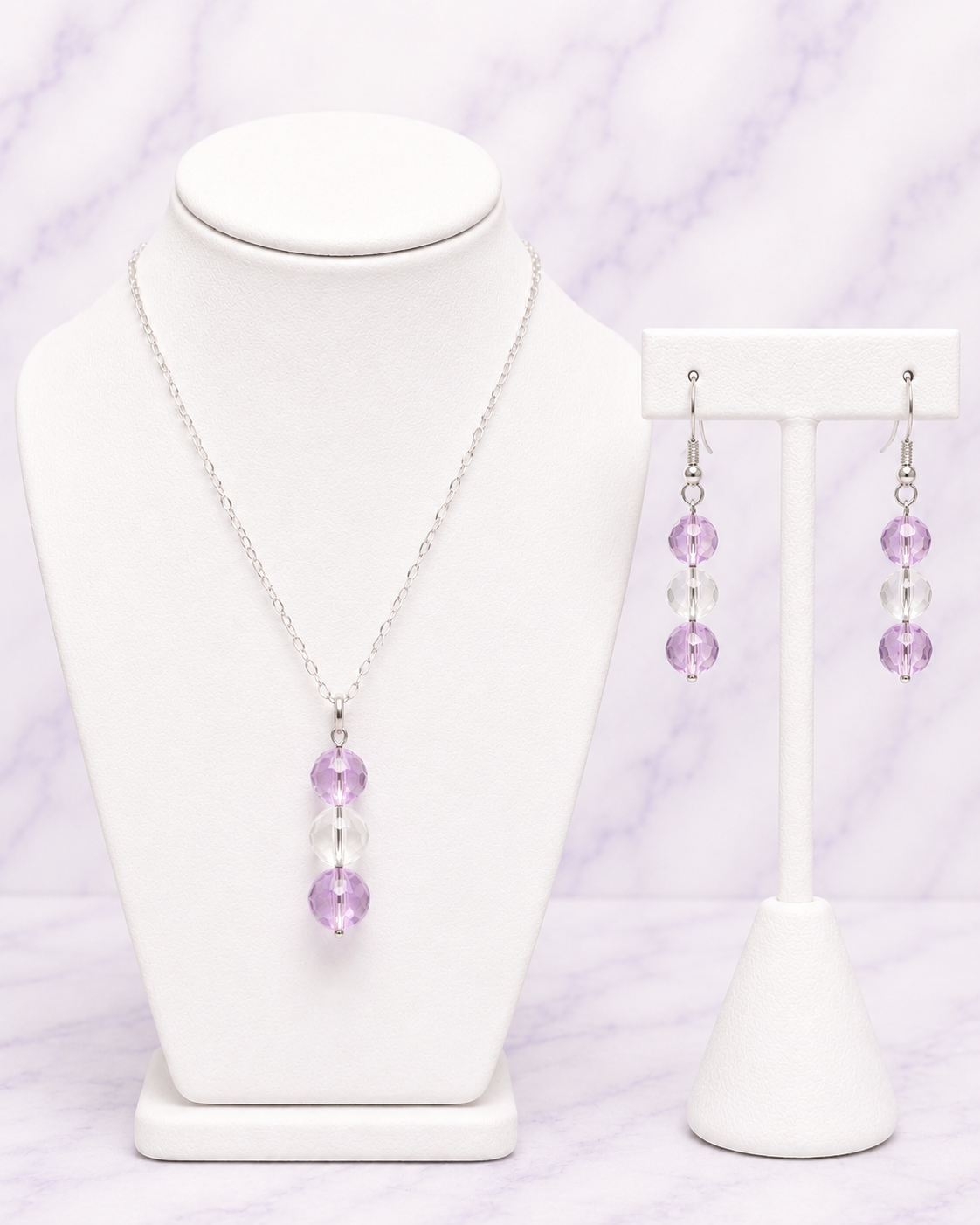 Lavender Whisper Crystal Drop Necklace & Earring Set