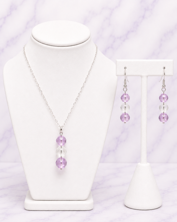 Lavender Whisper Crystal Drop Necklace & Earring Set