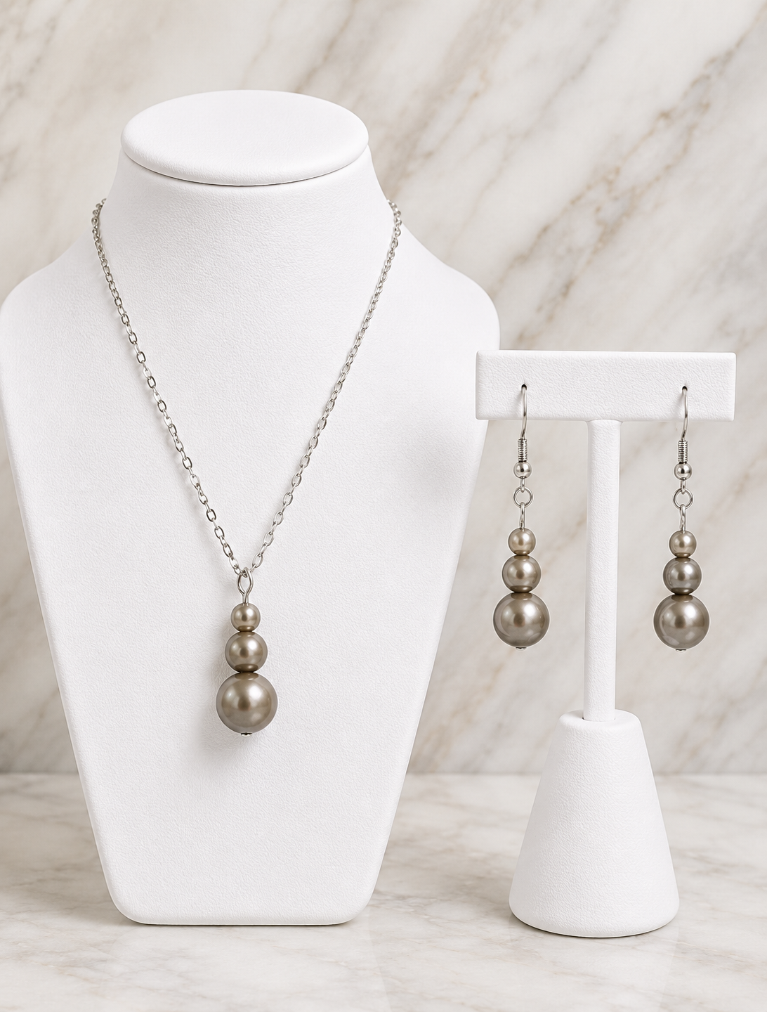 Champagne Gray Pearl Drop Set