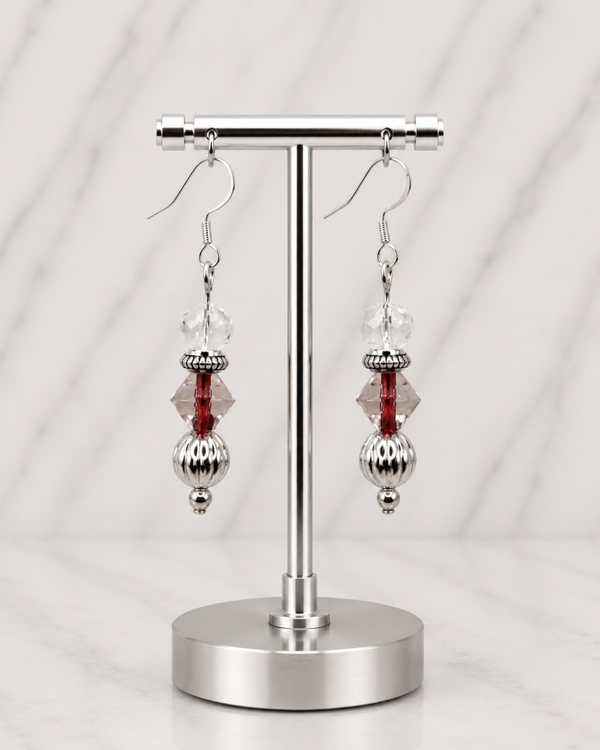 Clear & Red Glass Layered Earrings