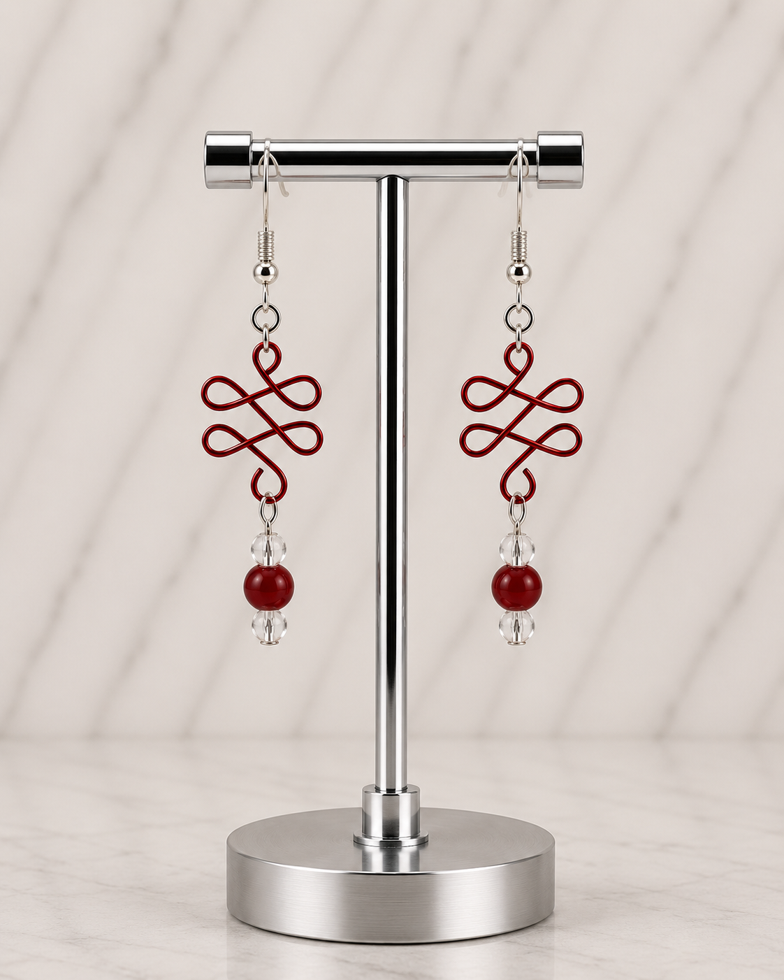 Red Wire Scroll with Crystal & Glass Beads