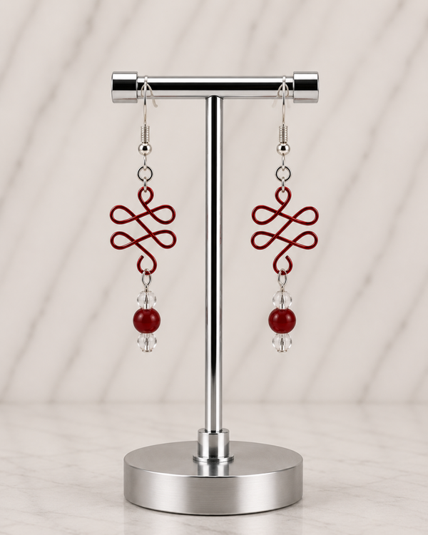 Red Wire Scroll with Crystal & Glass Beads