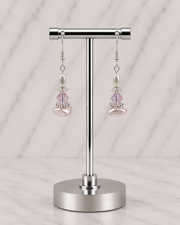 Soft Blush & Pearl Drop Earrings