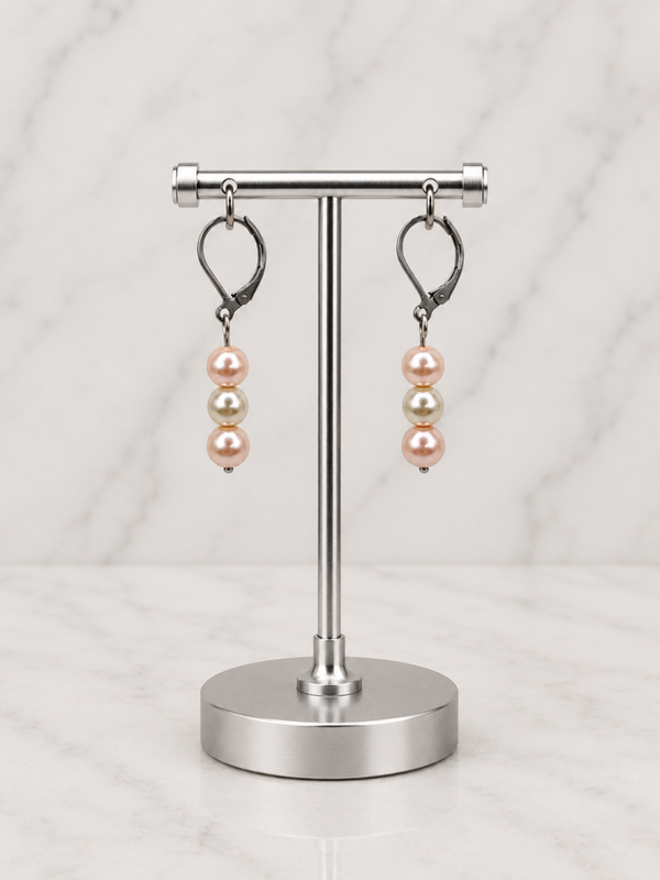 Blush Peach Pearl Stack Earrings