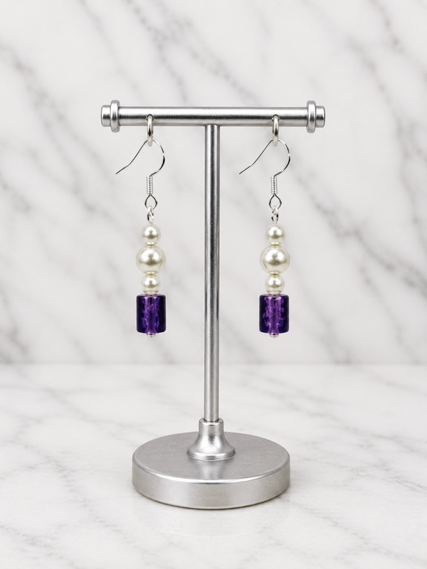 Violet Pearl Stack Drop Earrings