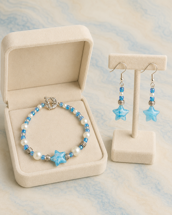 Celestial Blue Star Bead Bracelet & Earring Set