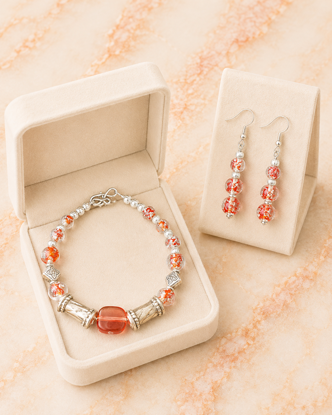 Rustic Red Foil Bracelet & Earring Set