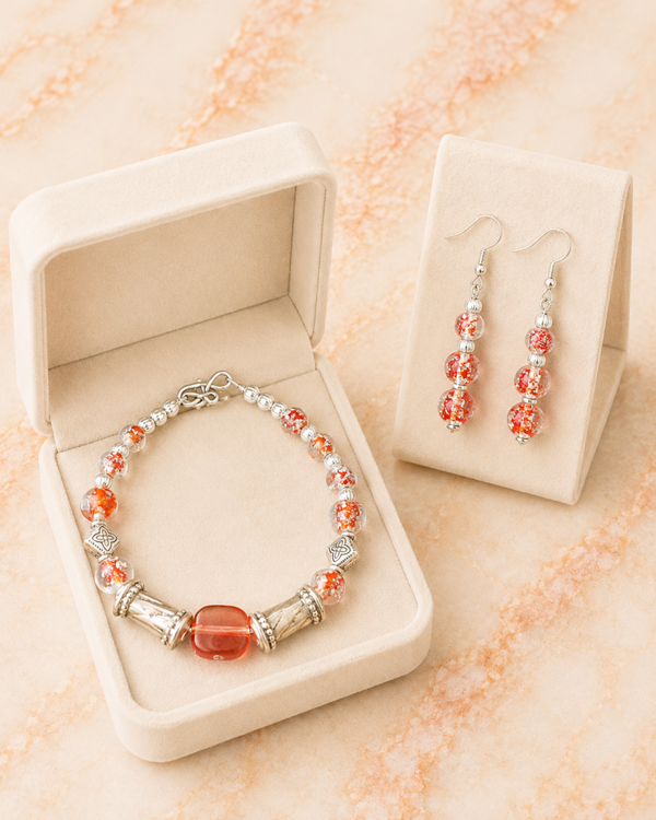 Rustic Red Foil Bracelet & Earring Set