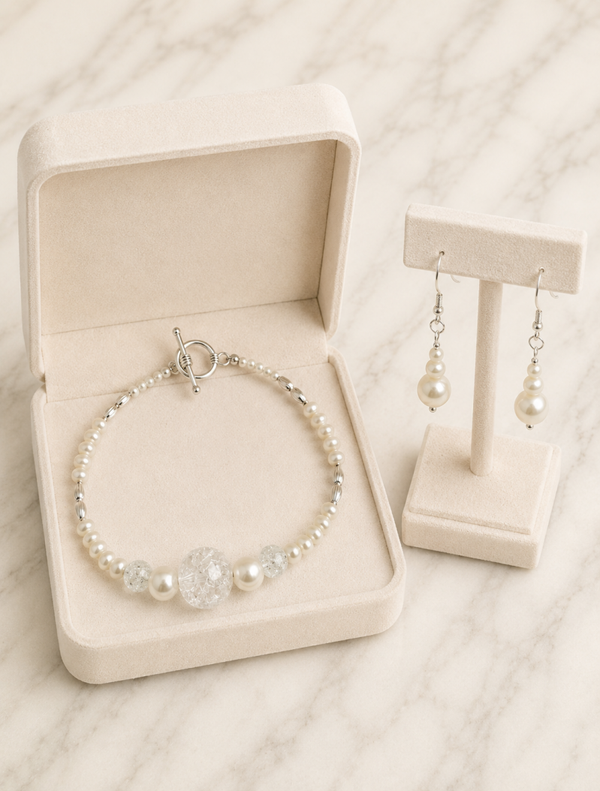 Winter Smoke Pearl Bracelet & Earring Set