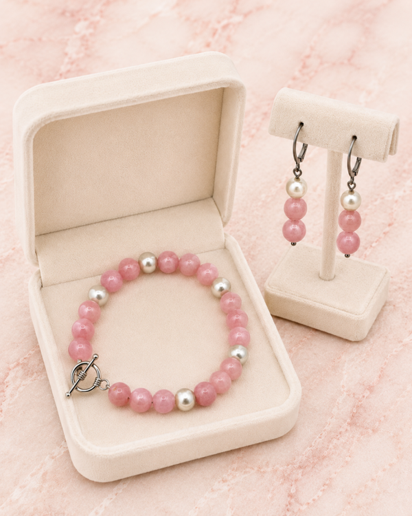 Blush Rose Quartz Inspired Bracelet & Earring Set