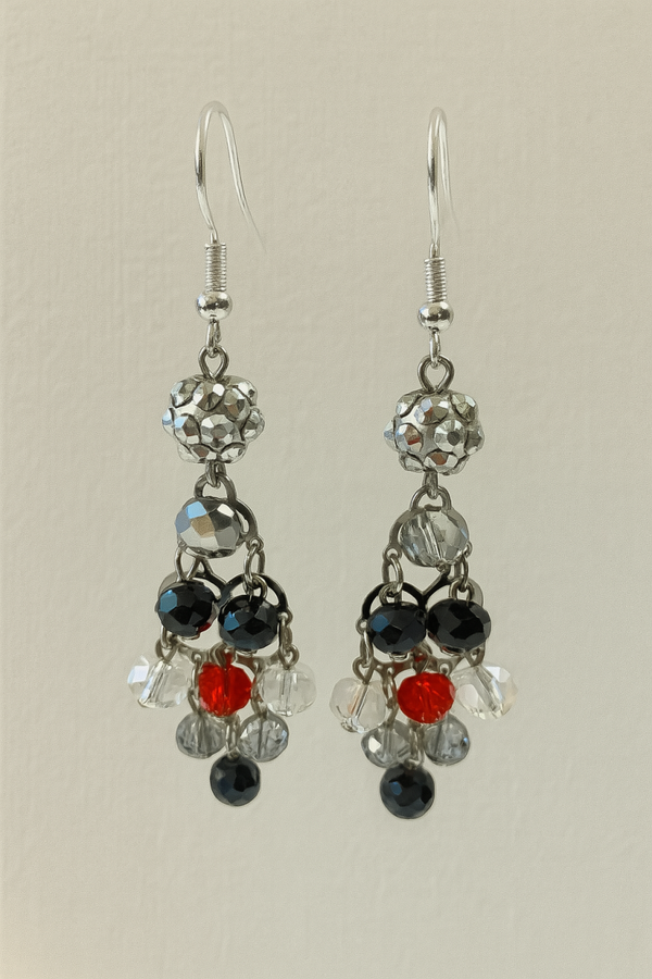 Red, White, Black & Silver Dangle Earrings