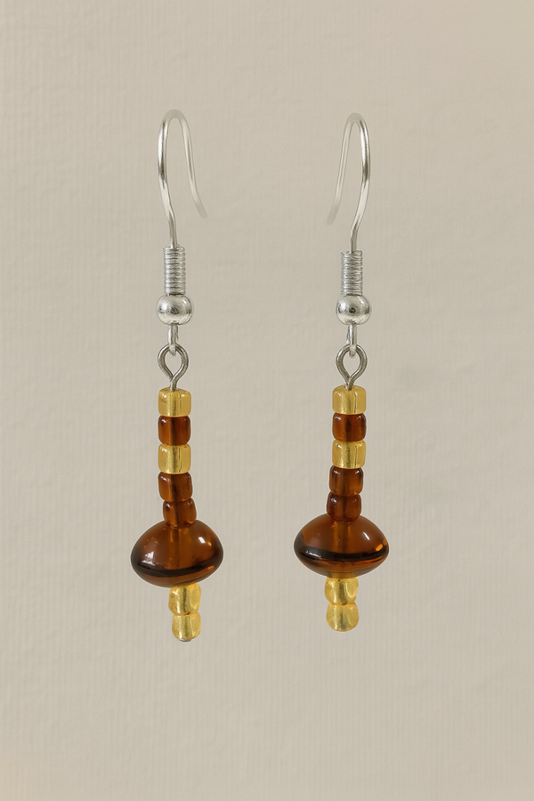 Amber & Gold Glass Bead Drop Earrings