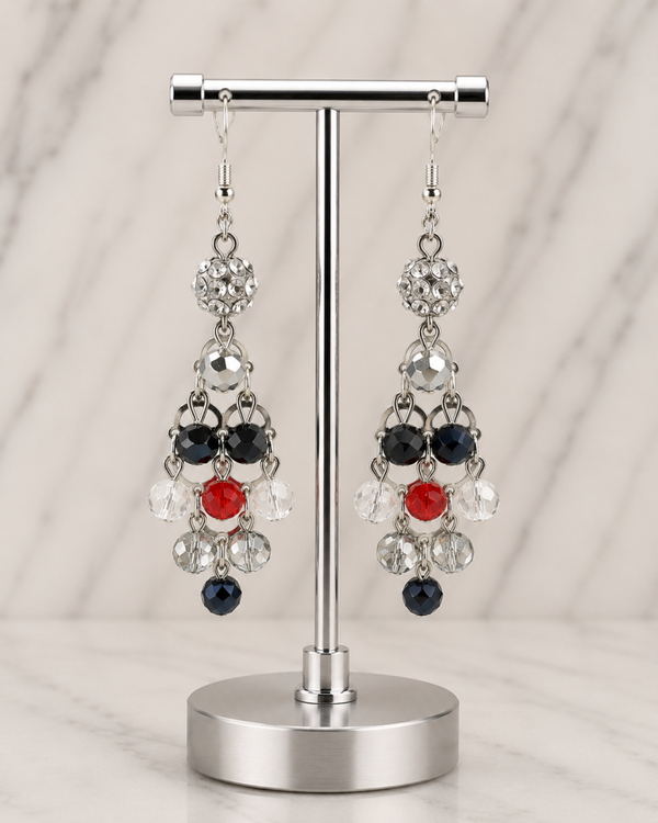 Red, White, Black & Silver Dangle Earrings